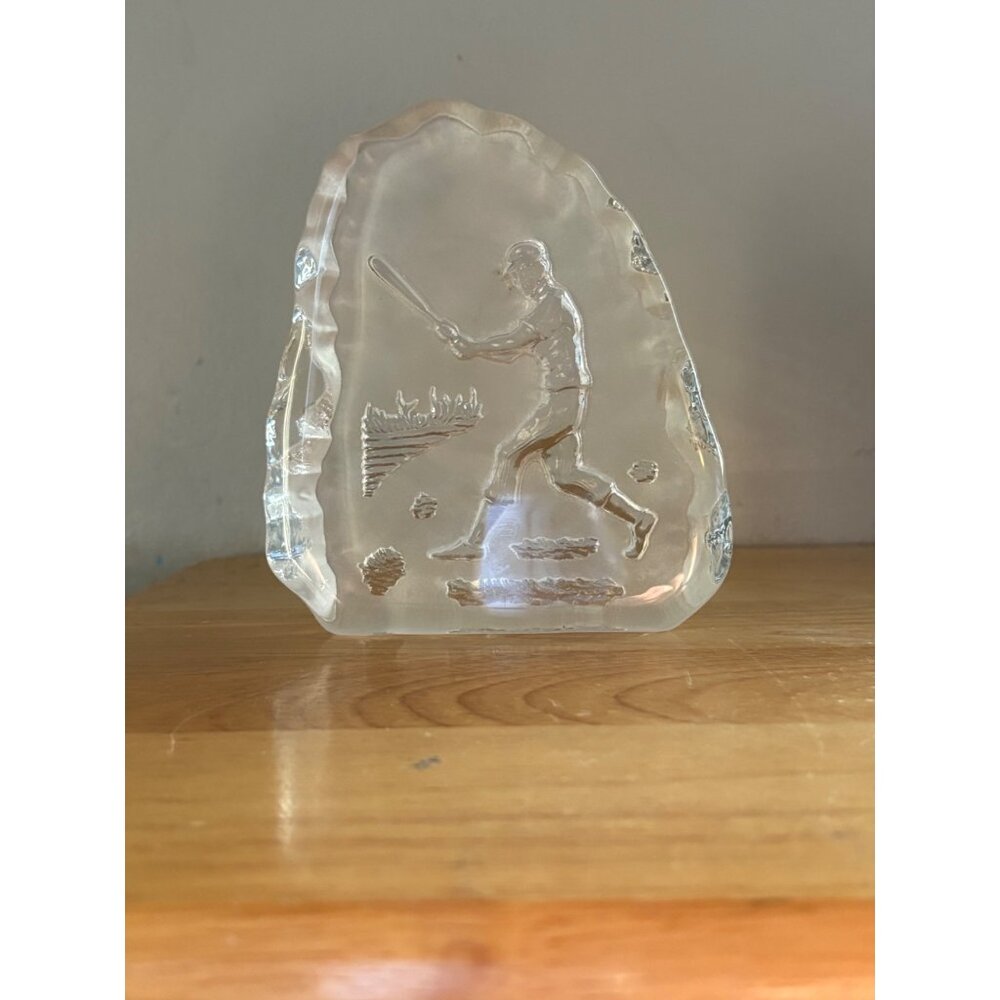 Czech Republic Bohemian Glass Baseball Player Paperweight Desk Ornament Sports